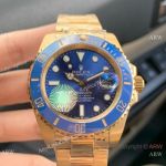Swiss Quality AAA Replica Rolex Submariner Citizen 8215 Watch Yellow Gold Blue Dial 40mm